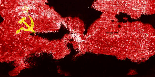 istock USSR flag. Soviet Russia flag mixed repeated exposure. symbol of disintegration 1479641325