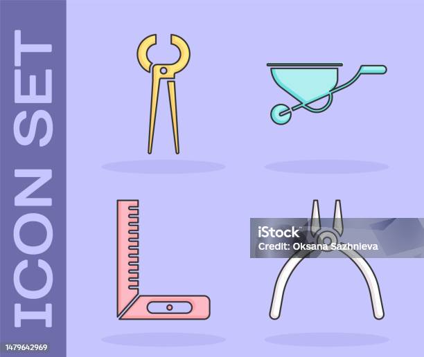 펜치 도구 집게 및 펜치 모서리 눈금자 및 수레 아이콘을 설정합니다 벡터 각도에 대한 스톡 벡터 아트 및 기타 이미지 - 각도 ...