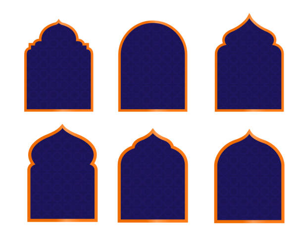 이슬람 테마 창 컬렉션입니다. 이슬람 프레임 디자인 컬렉션 - muslim festival stock illustrations