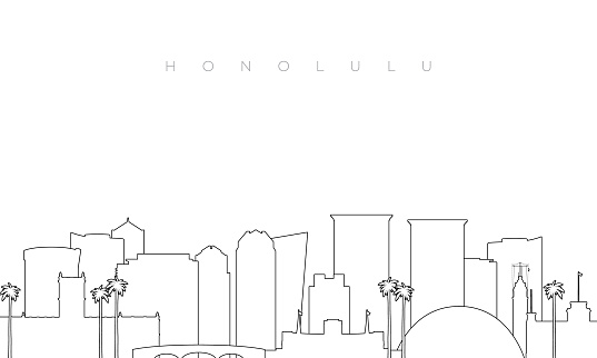 Outline Honolulu skyline. Trendy template with Honolulu buildings and landmarks in line style. Stock vector design.