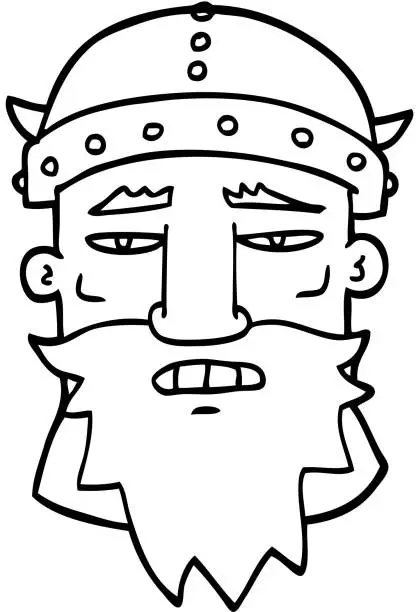 Vector illustration of line drawing cartoon angry warrior