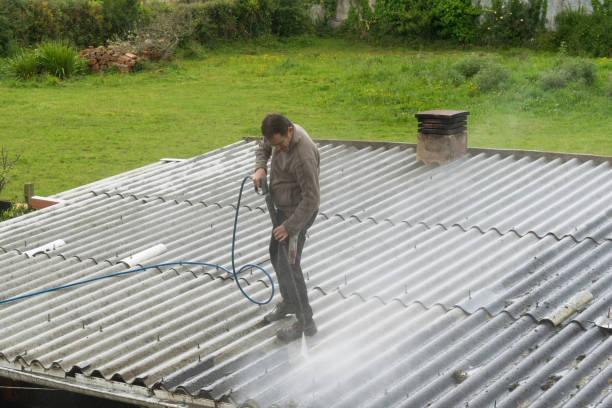 istock Man cleaning a roof with a pressurized water gun 1479647863