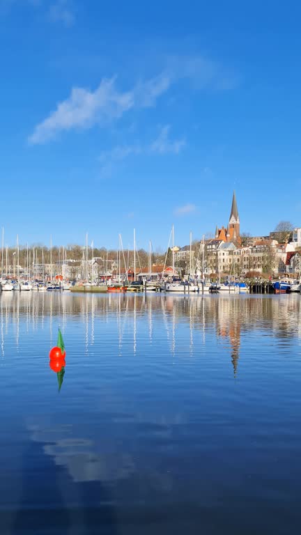 View of the historic harbor of Flensburg in fine weather