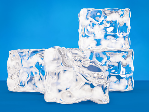Ice Cubes on Blue. 3D Render