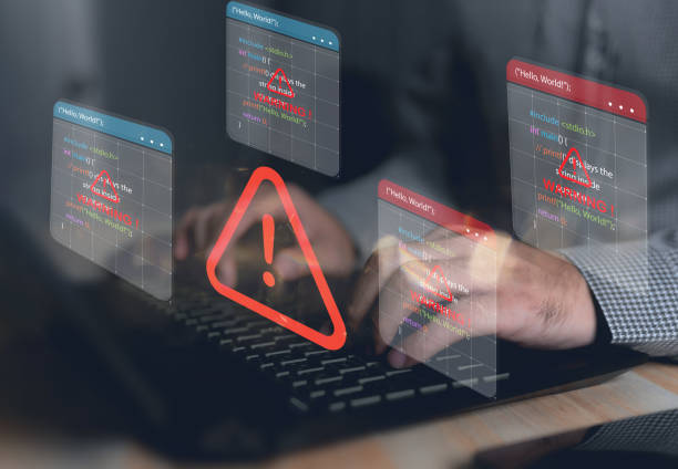 computer hack warning,system hacked warning alert - spyware imagens e fotografias de stock