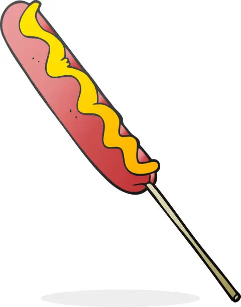 Vector illustration of freehand drawn cartoon hotdog on a stick