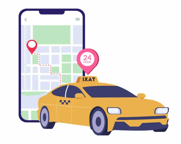 Vector illustration of taxi booking using a mobile app