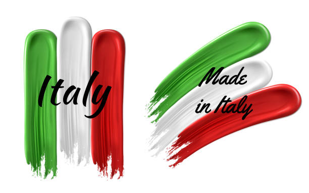 illustrazioni stock, clip art, cartoni animati e icone di tendenza di set di bandiera dell'italia fatto da pennellate di vernice. loghi vettoriali su sfondo bianco, made in italy - made in italy
