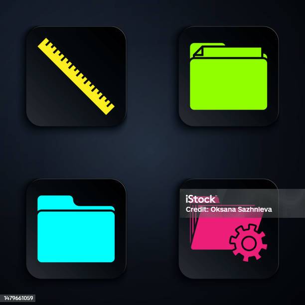 Floder And Ruler Set Folder Settings With Gears Ruler Document Folder And Document ...