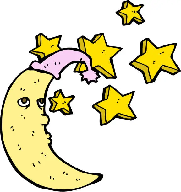 Vector illustration of sleepy moon cartoon