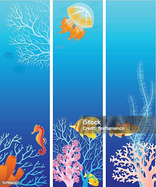 Sea Life Banery Pionowe - Stockowe grafiki wektorowe i więcej obrazów Akwarium - Akwarium, Banner internetowy, Bez ludzi