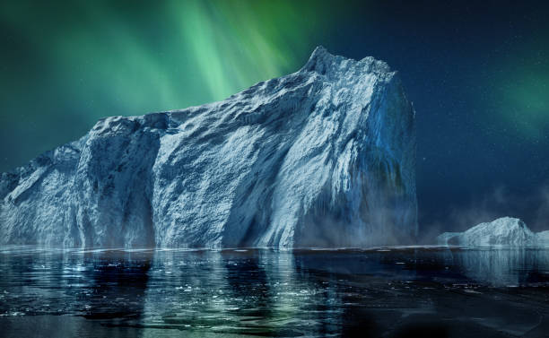 Iceberg galleggiante nell'oceano, illustrazione 3D - foto stock