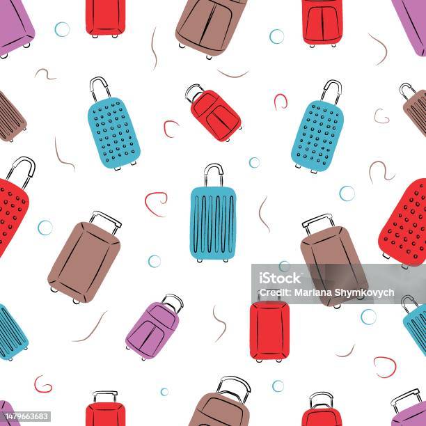 Pattern Suitcase Vector Seamless Pattern With Suitcases In Doodle Style Stock Illustration ...