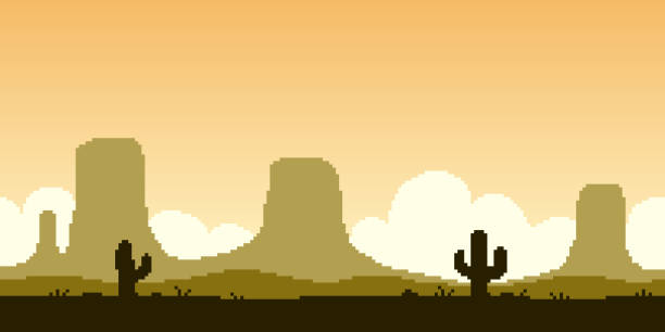 ilustrações, clipart, desenhos animados e ícones de ilustração de pixel art de 8 bits da paisagem do grande deserto americano - sonoran desert illustrations