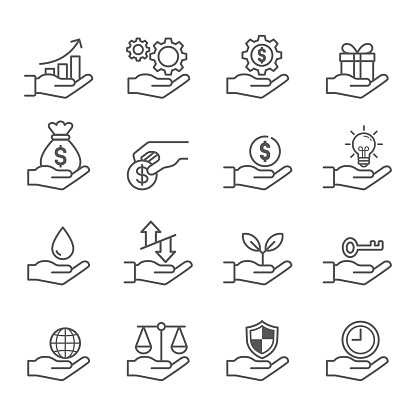 business hands line icon set