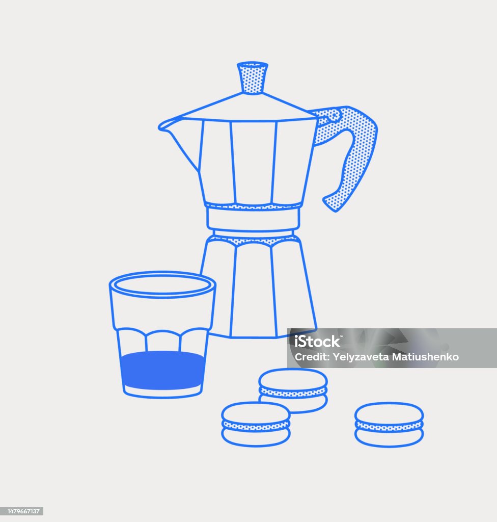 Moka Pot Glass With Coffee And Macarons Coffee Time Composition