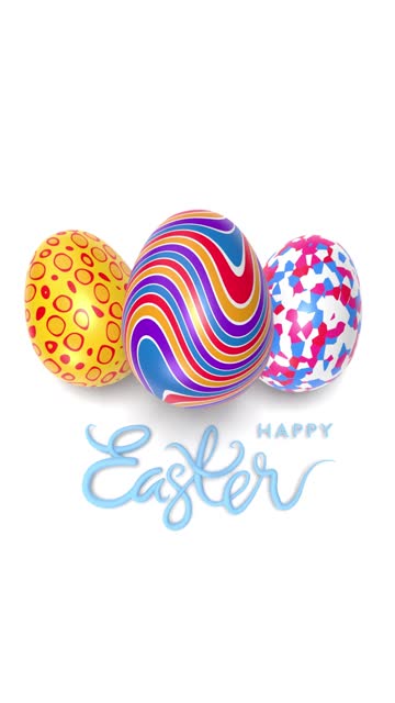 Vertical Isolated Realistic 3D Easter Eggs Standing in the Middle of White Background in 4K Resolution