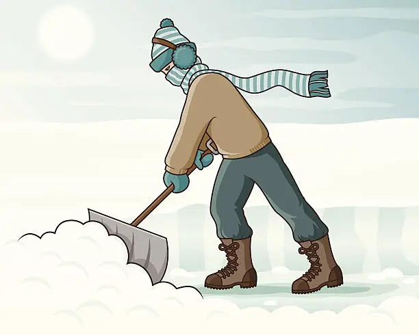 Vector illustration of Shovelling Snow