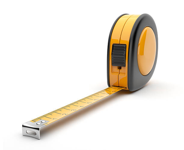 줄자 3d. 격리됨에 - tape measure yellow long instrument of measurement 뉴스 사진 이미지