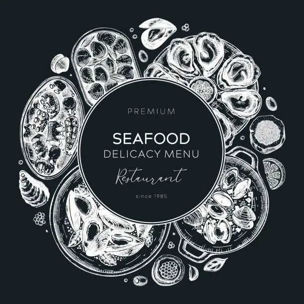 Vector illustration of Seafood wreath in sketch style