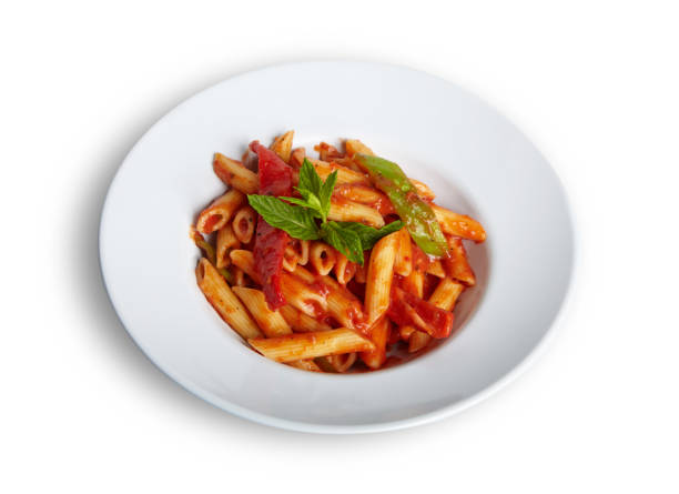 istock Penne Arrabbiata Pasta With Tomato Sauce on White Plate Isolated White Background 1479674655