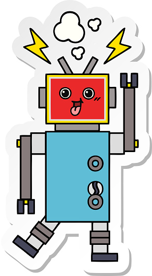 sticker of a cute cartoon crazed robot