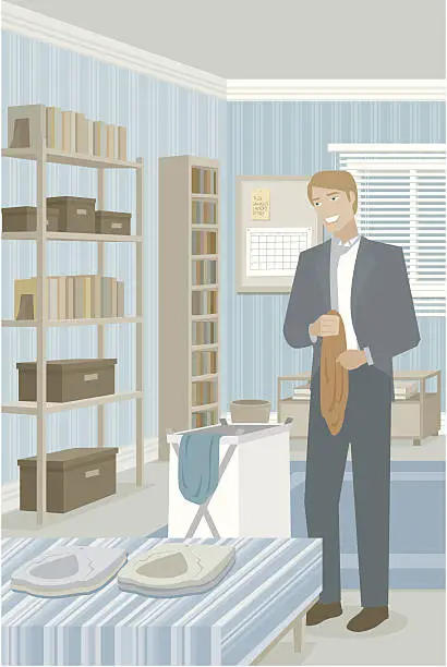 Vector illustration of Tidy Man Folding Laundry