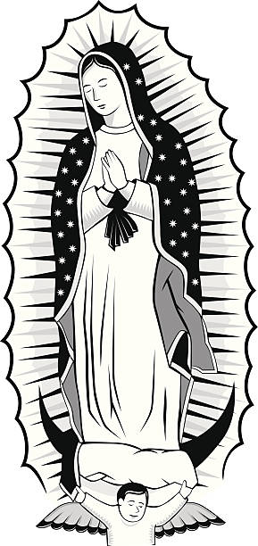 Black and white Virgin of Guadalupe Black and white vector illustration of the most venerated Mexican Virgin of Guadalupe virgen de guadalupe stock illustrations