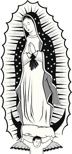 Vector illustration of Black and white Virgin of Guadalupe