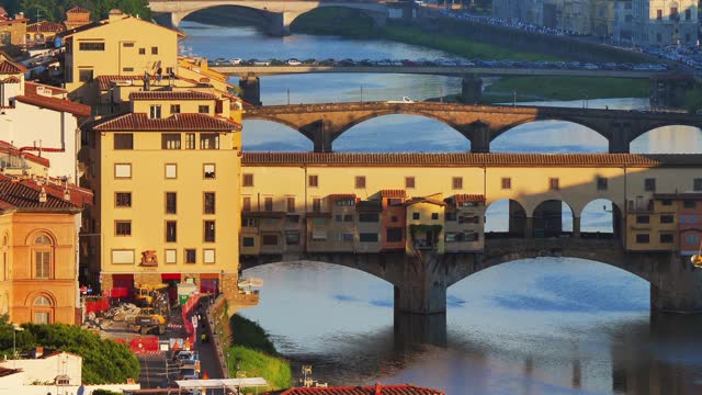 florence ponte vecchio at sunrise view from distance