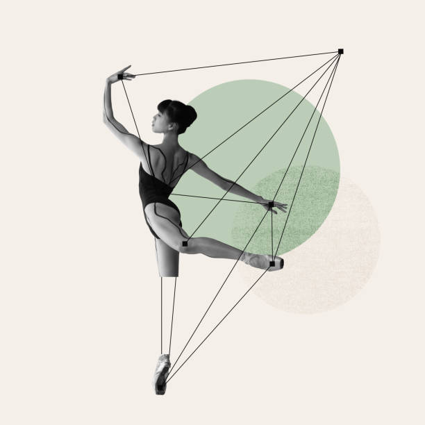 istock Professional dancer, ballerina making creative performance over pastel background with abstract line design elements. Contemporary art collage. 1479684431