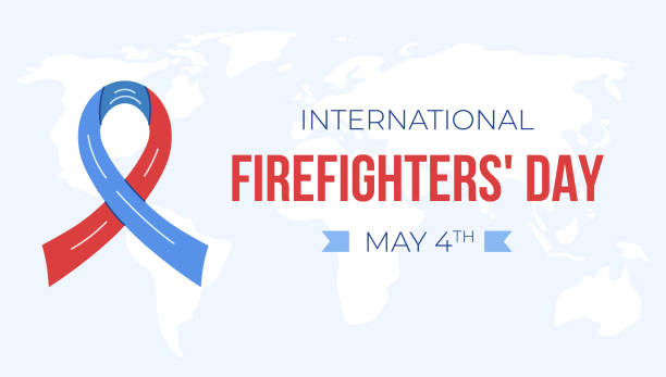 Horizontal background for international firefighters day. Template with red and blue color ribbon. Horizontal background for international firefighters day. Template with red and blue color ribbon. International Firefighters Day stock illustrations