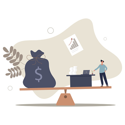 Wages, salary or income, work hard for money or incentive motivate to work overtime, overworked and life balance concept.flat vector illustration.