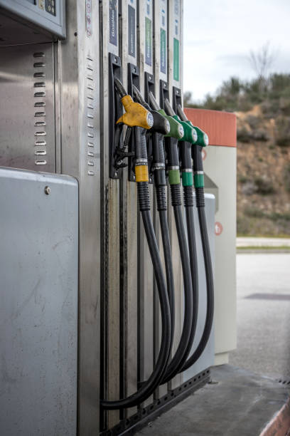 istock Fuel pump service station, highlighting the hoses for different petroleum derivatives. 1479688865
