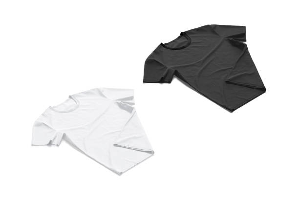 istock Blank black and white crumpled t-shirt mockup flat lay, isolated 1479691452
