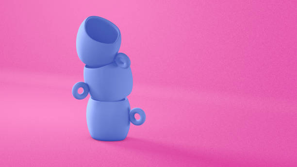 istock Blue ceramic mugs on a pink background. 3d render, 3d illustration. 1479692130
