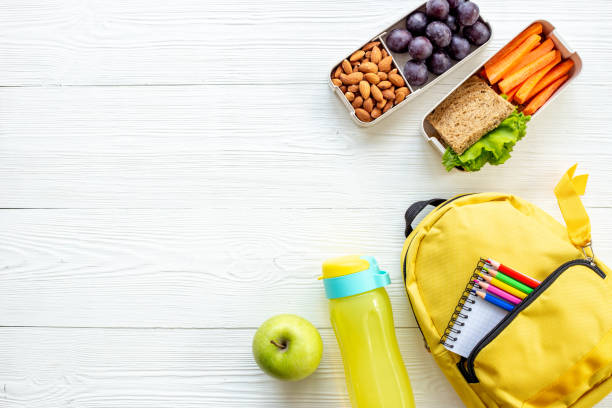 istock School lunch box with sandwich, fruits and water 1479693680