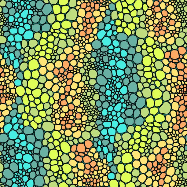 Vector illustration of Chameleon skin seamless pattern inspired by chameleon, lizard and tropical fish. hand drawn with circle strokes. vector texture