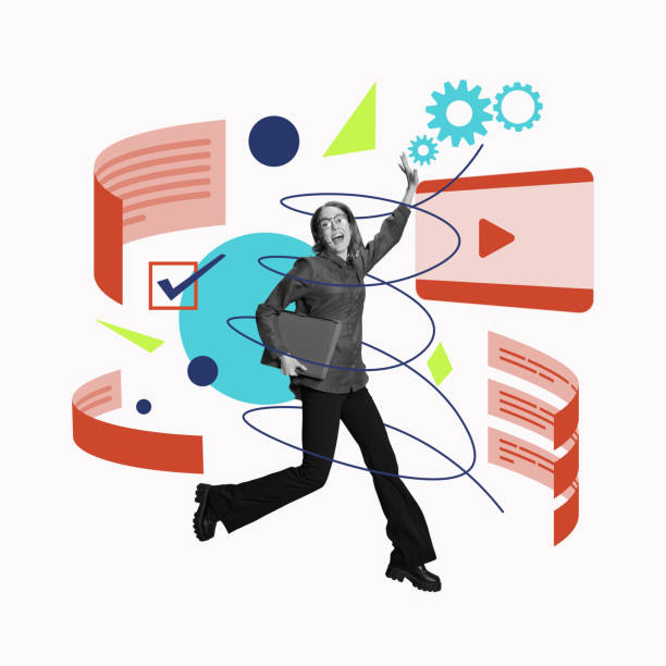 istock Happy motivated female employee celebrating finished tasks. Successful project launching. Partnership. Conceptual design. Contemporary art collage. 1479696975