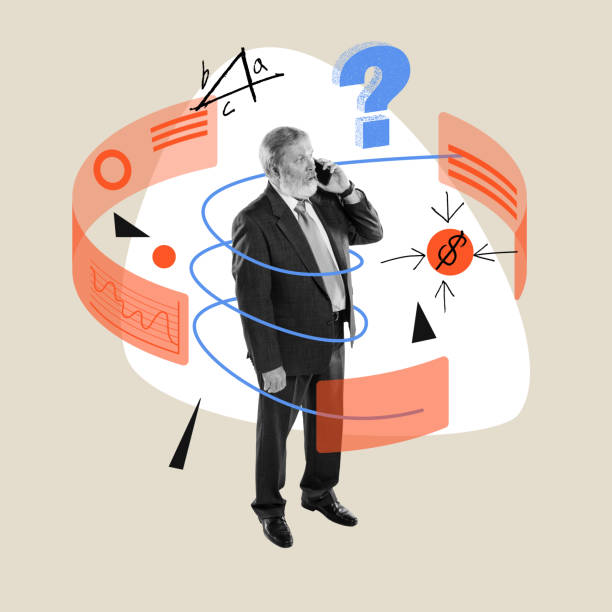 istock Brainstorming. Senior man talking on phone, generating profitable strategy to earn personal and company finances. Conceptual design. Contemporary art collage. 1479697000