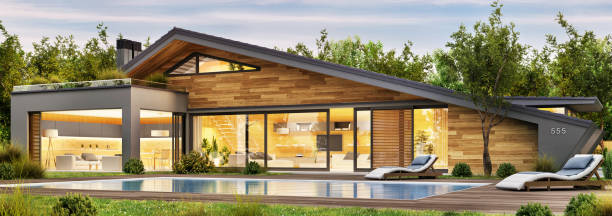 Modern house with pool stock photo