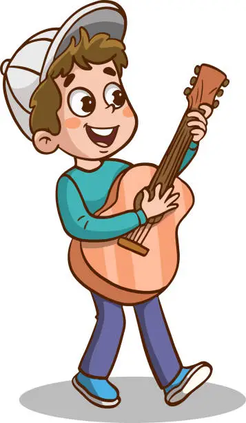 Vector illustration of kids playing guitar cartoon vector