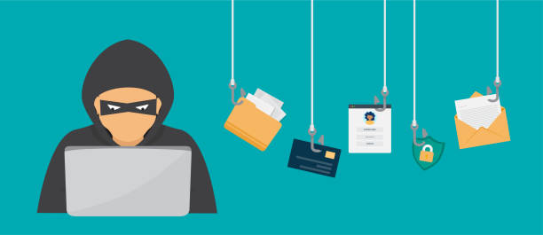 koncepcja oszustwa phishingowego. ochrona przed oszustwami, kradzież haseł, phishing danych - identity theft stock illustrations