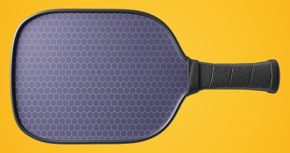 Pickleball racket with black handle on isolated background. 3d rendering