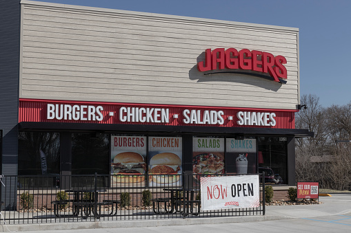Indianapolis - Circa April 2023: Jaggers fast casual and drive through restaurant. Jaggers was founded by Texas Roadhouse.