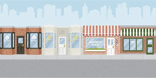 Vector illustration of Shops along a city street