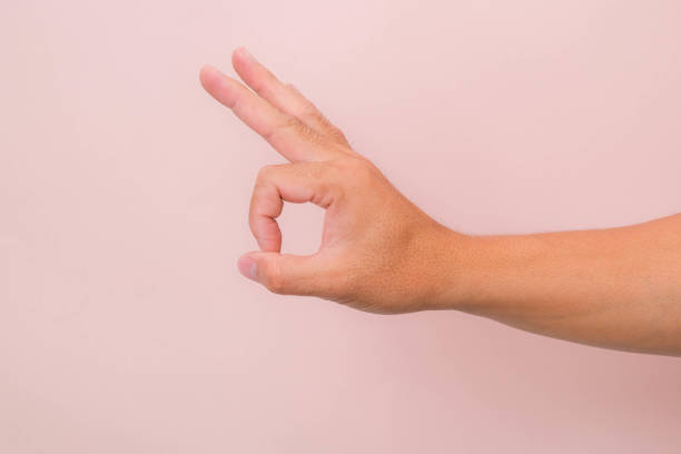 istock Male hand showing okay gesture isolated on pink background. 1479715896