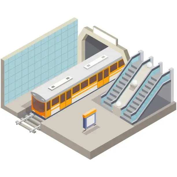 Vector illustration of Metro train station vector, subway platform isometric