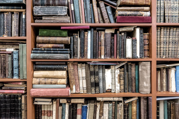 Old book shelves texture stock photo