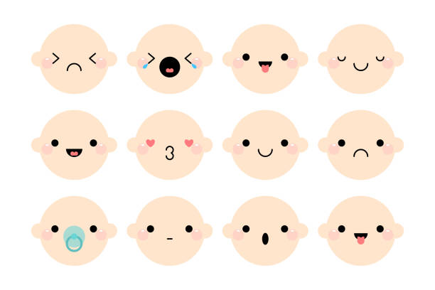Set of baby faces emoji with different mood. Vector flat set of child emoji faces expressions. vector art illustration
